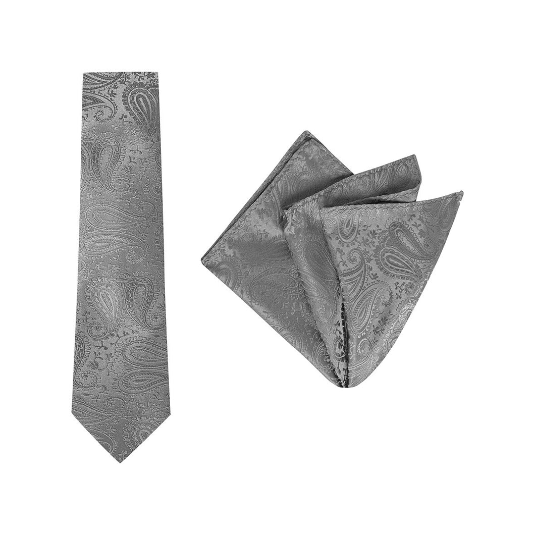 Buckle Dark Grey Paisley Tie and Pocket Square